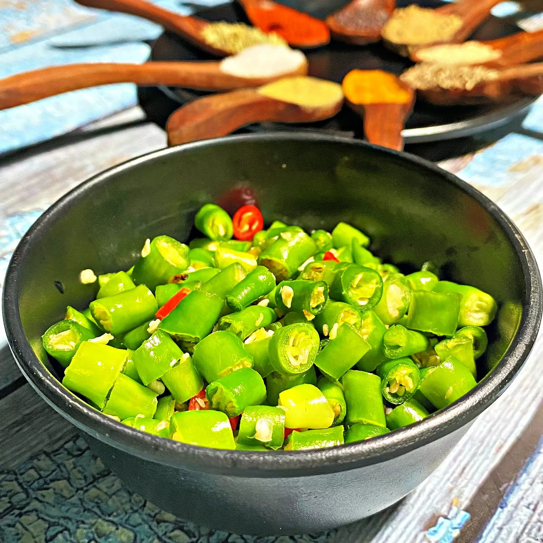 chopped green chillies, indian spices